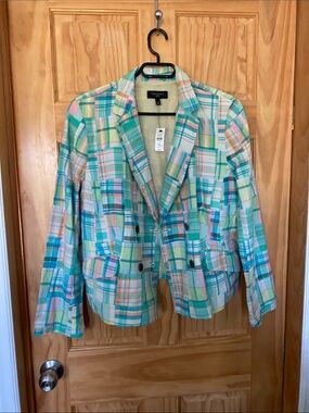 Talbots Pastel Plaid Blazer in Mint, Pink, Blue & Cream